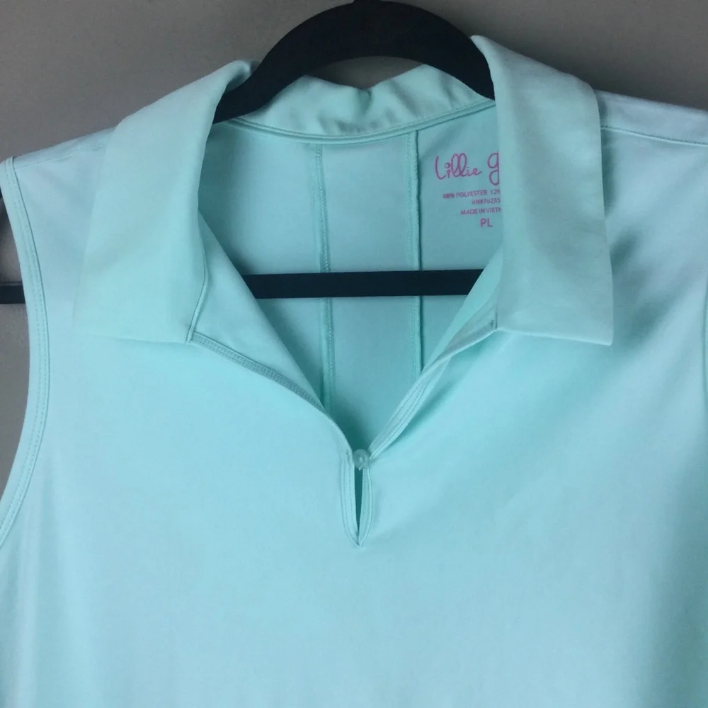 Lillie Green Single Button Sleeveless Mint Green Golf Polo Top Size Petite Large - Picture 4 of 8